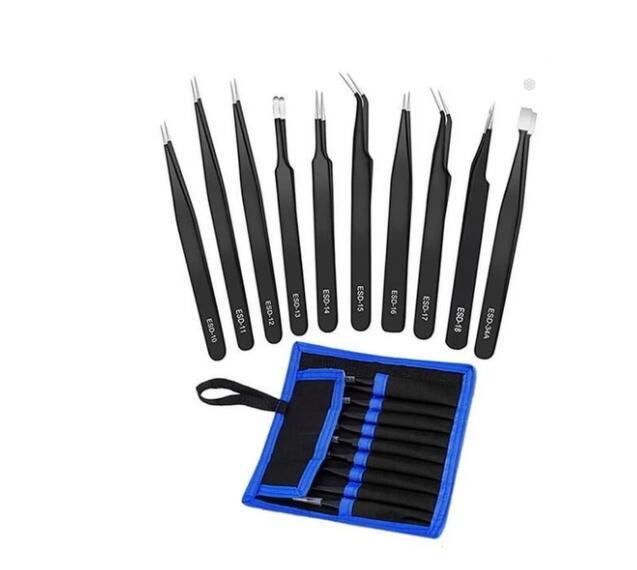 Stainless steel 10 Piece canvas bag tweezer Kit