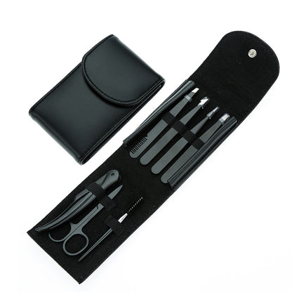 Stainless Steel Eyebrow Clip Black Tweezers Set